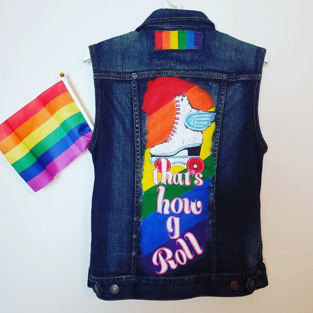 Small hanpainted Pride denim vest